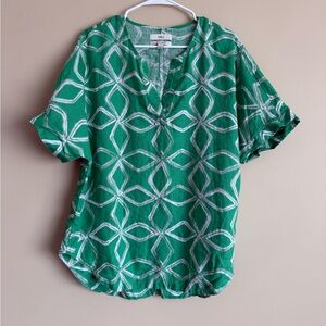 Marks & Spencer Green Geometric Print Linen top size 16 resort cruise beach